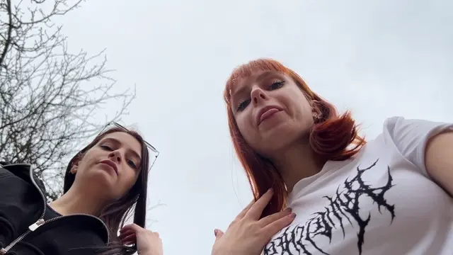 Poster: Petite Princess FemDom – Bully Girls Spit On You And Order You To Lick Their Dirty Sneakers – Outdoor POV Double Femdom