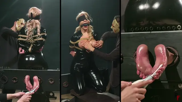 Poster: RussianFetish – All-inclusive tickling for tied topless Kristina in a catsuit and vibrator stimulation