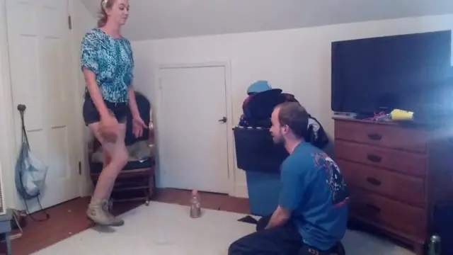 Poster: Amateur Mistress keeps kicking her kneeling boyfriend while wearing her thick and rough boots.